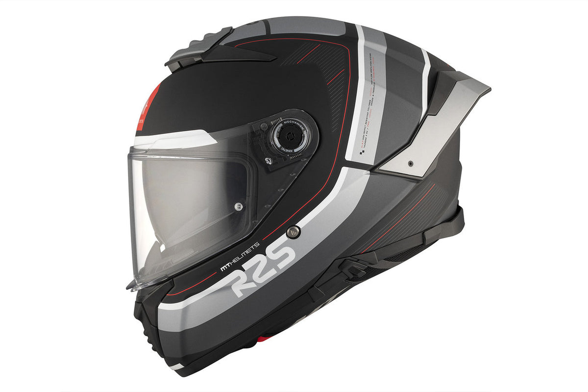 Sidovy av MT Helmets Integral Mc-Hjälm Thunder 4 SV R25 Svart med visir och modern svart-grå design med röda accenter.